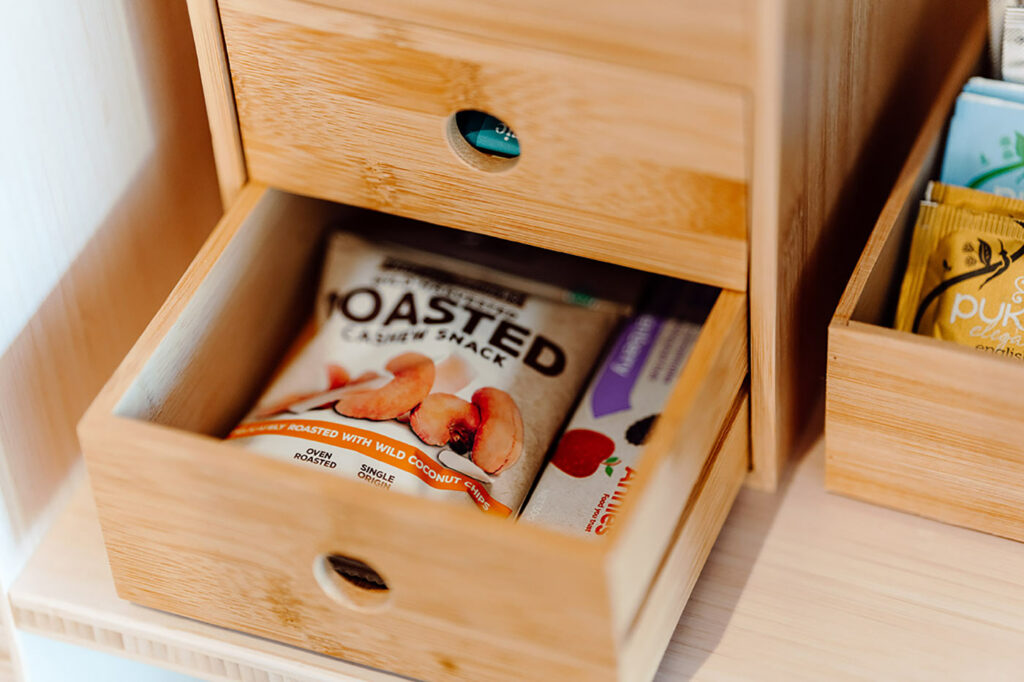 Complimentary snacks in drawer
